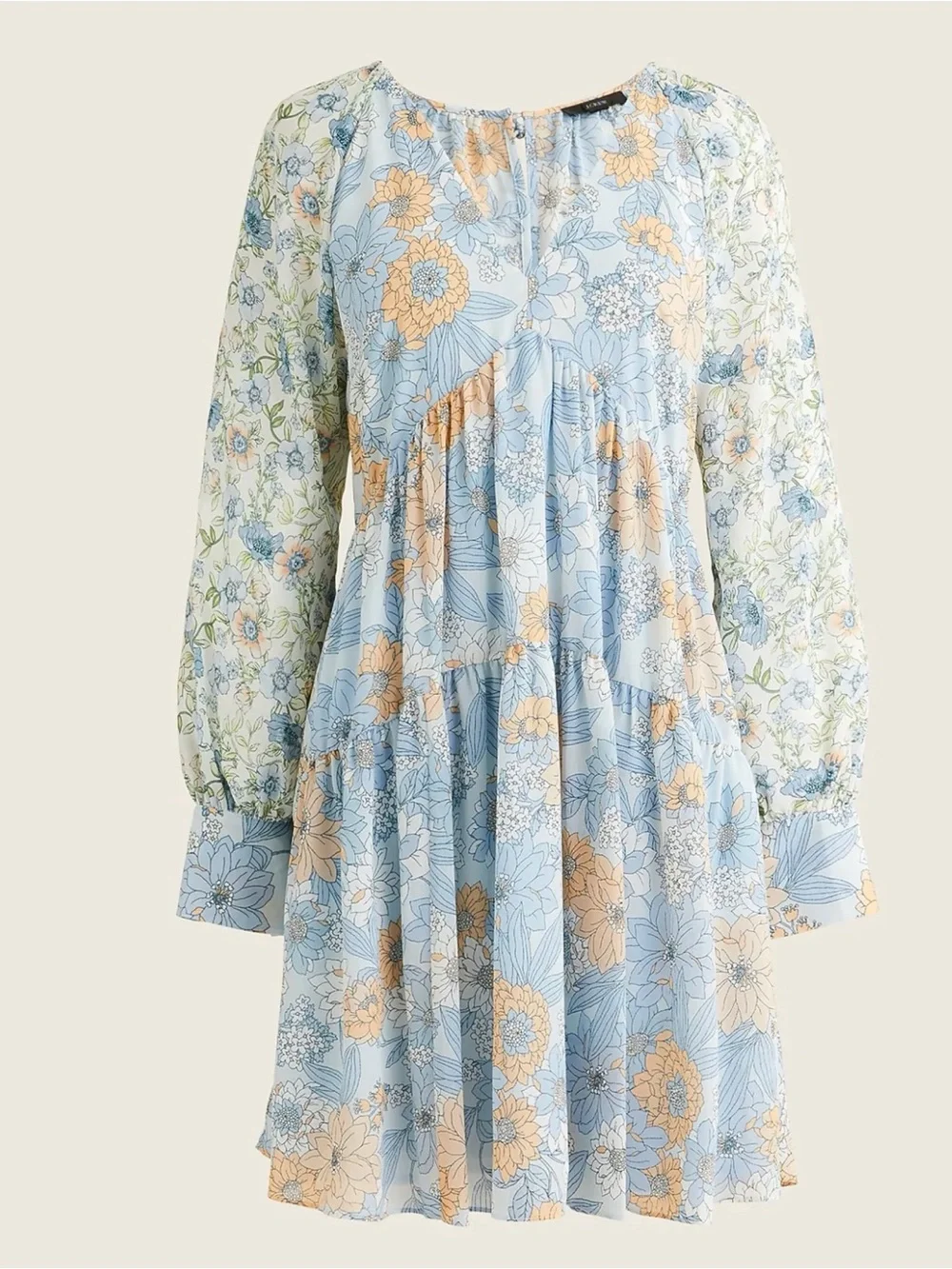 NWT J. CREW | Long-sleeve Crinkle Chiffon Dress in Mixed Floral Print Sz. 8